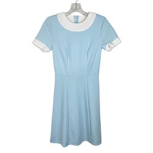 Smak Parlour Dress Women XS Blue White Retro Theme Short Sleeve Fit Flare